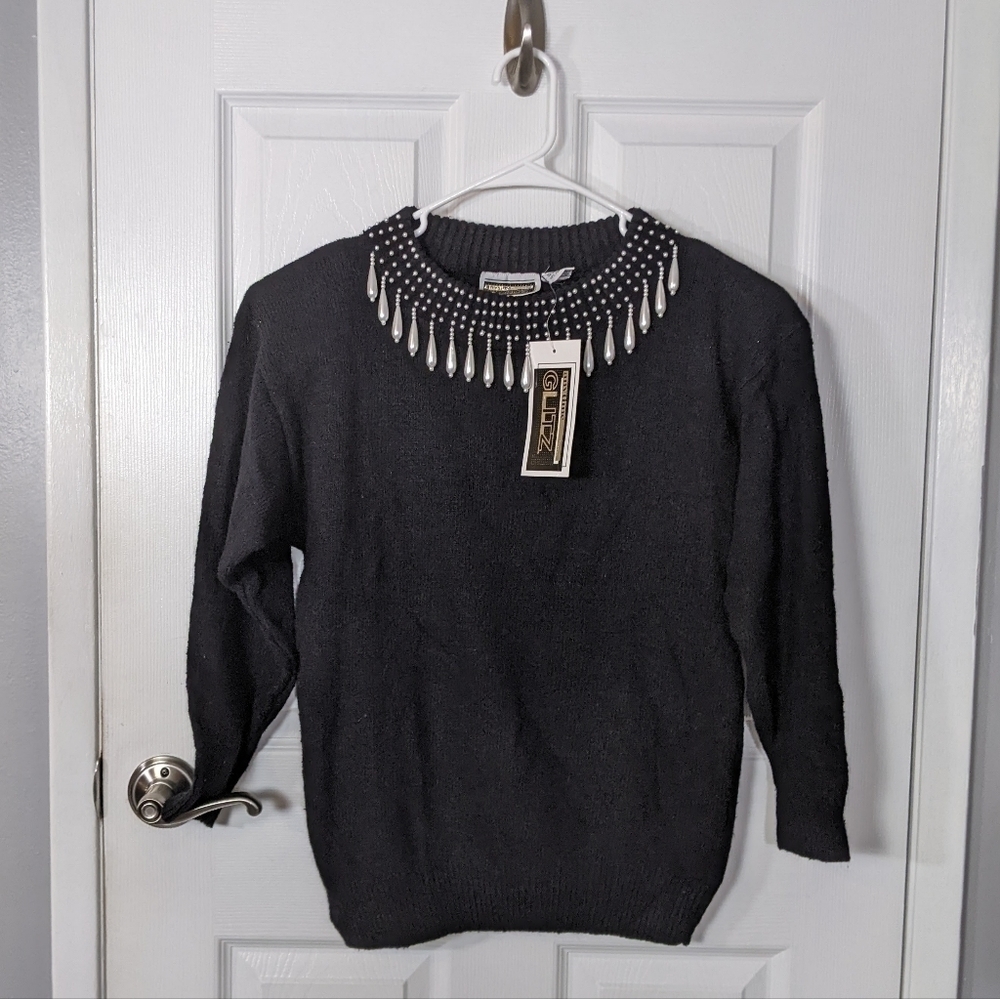 NWT Vintage 80s‎ Anytime Glitz Silk and Angora Beaded Embellished Sweater Size M
